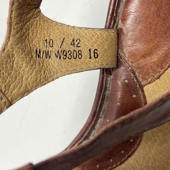 Born Wedge Heel T Strap Sandals Brown Leather - Picture 6 of 8